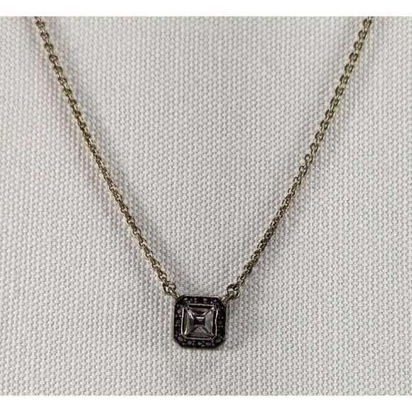 Isabel Square Rhinestone Charm Necklace - Picture 3 of 8